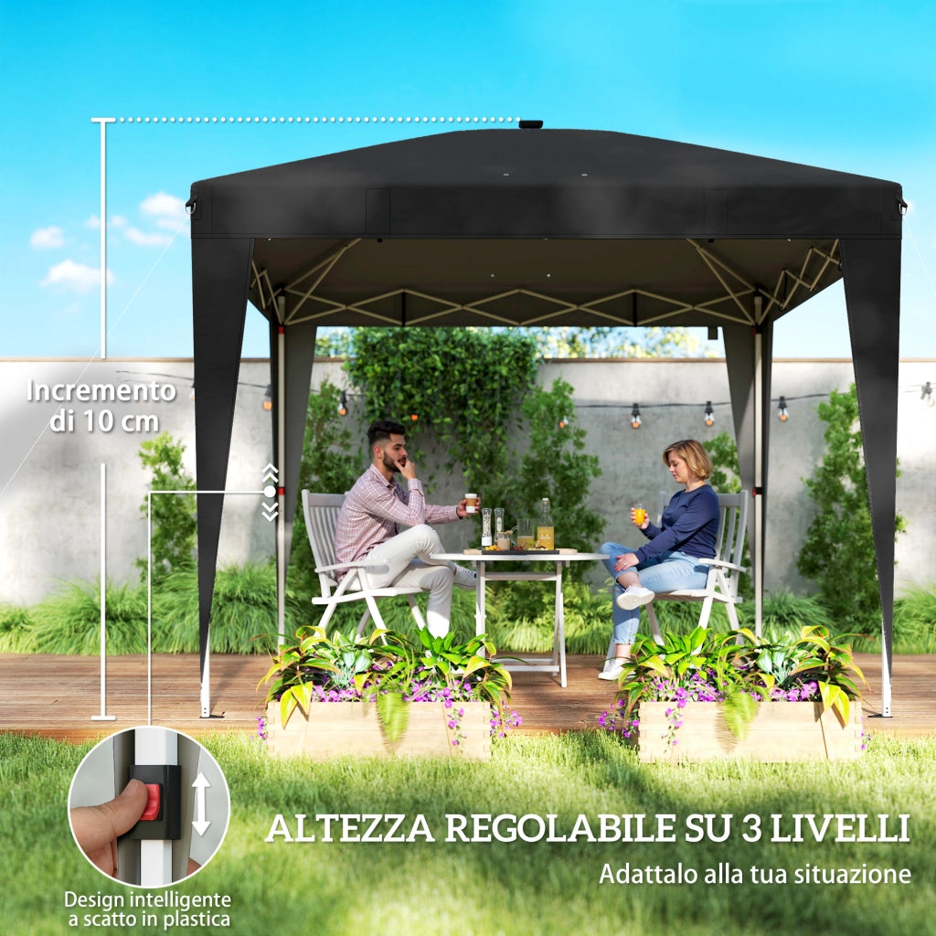 Gazebo Pieghevole 3x3 m con Luce e Telecomando ¨C zephmum ¨C Nero Metallo Poliestere