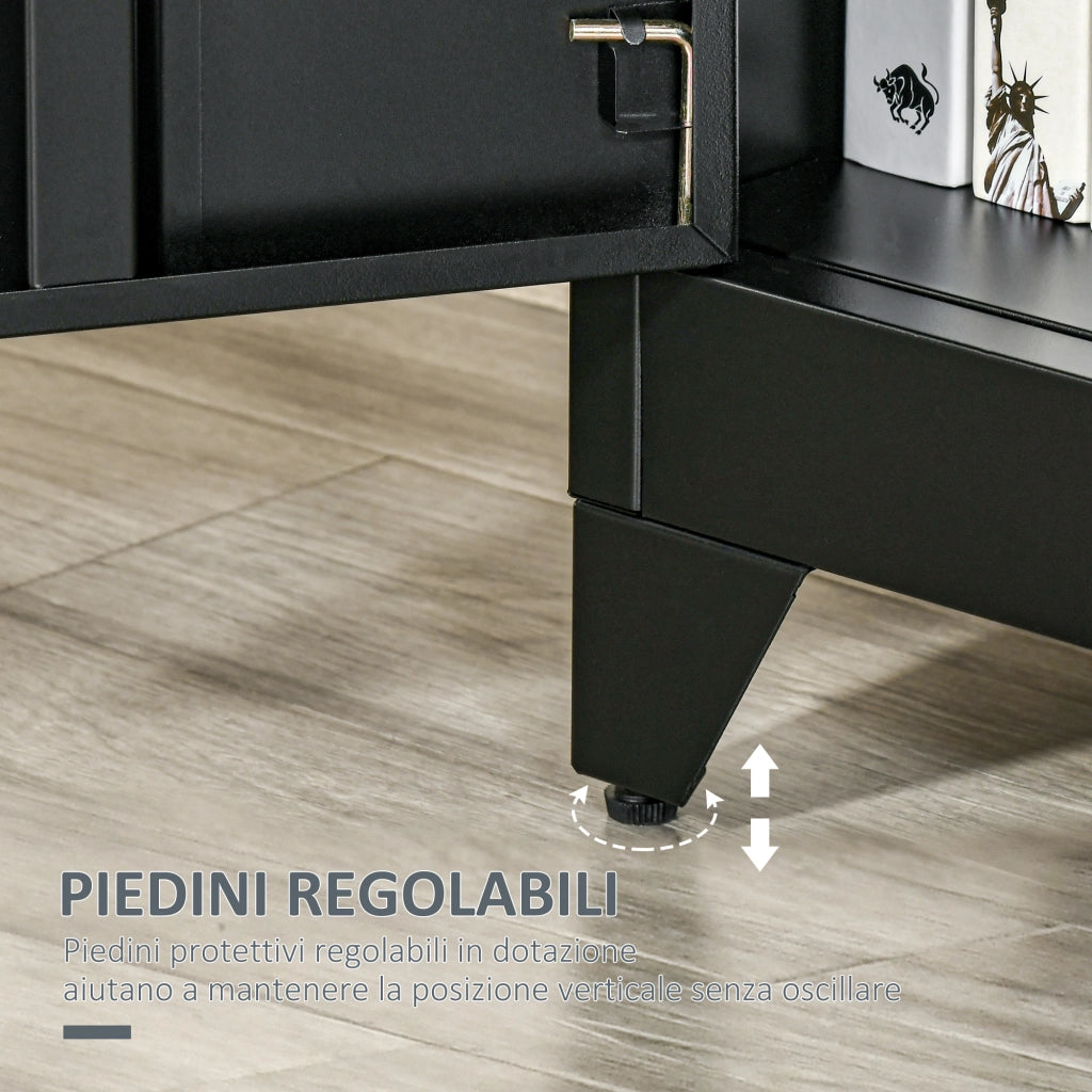 Armadietto 75x33x110 cm a 2 Ante in Stile Industriale in Metallo Nero