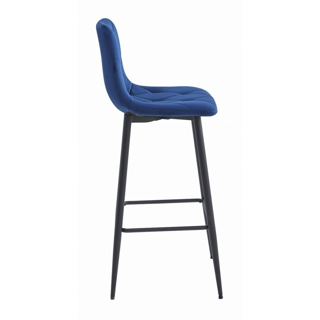 Set di 4 Sgabelli Bar Nado in Velluto Blu con Gambe Nere