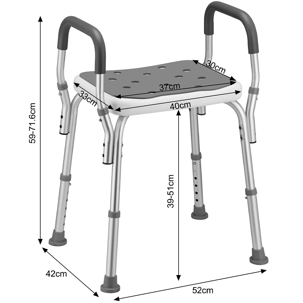 Sgabello da Doccia Regolabile 6 Altezze Antiscivolo 150kg Sedile Ergonomico