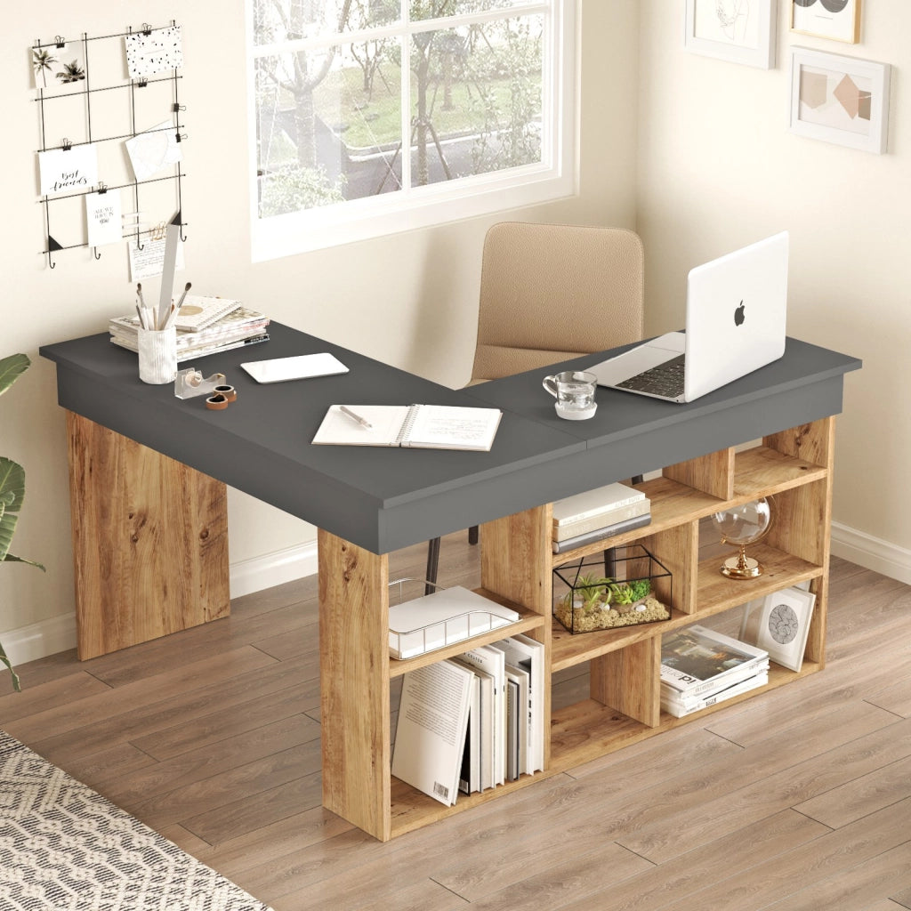 Scrivania in legno "CT5" - 129 x 120 x 72 cm - Pino Atlantico Antracite