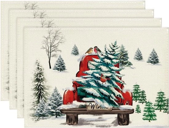 Set di tovaglie per tavolo decorativo per Natale con 4 doni di Natale decorativi tovaglie per tavolo PVC con superficie antiscivolo lavabile, alta temperatura tovaglie per tavolo per ristoranti, albero di Natale, cuore, 45 cm x 30 cm, rosso