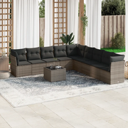 Set Divano da Giardino 10 pz con Cuscini Grigio in Polyrattan 3249629
