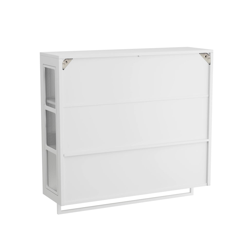 OKWISH Armadietto Bagno Sospeso con 3 Ante, 1 Vano Aperto e Portasciugamani, 88 x 26 x 82.5 cm