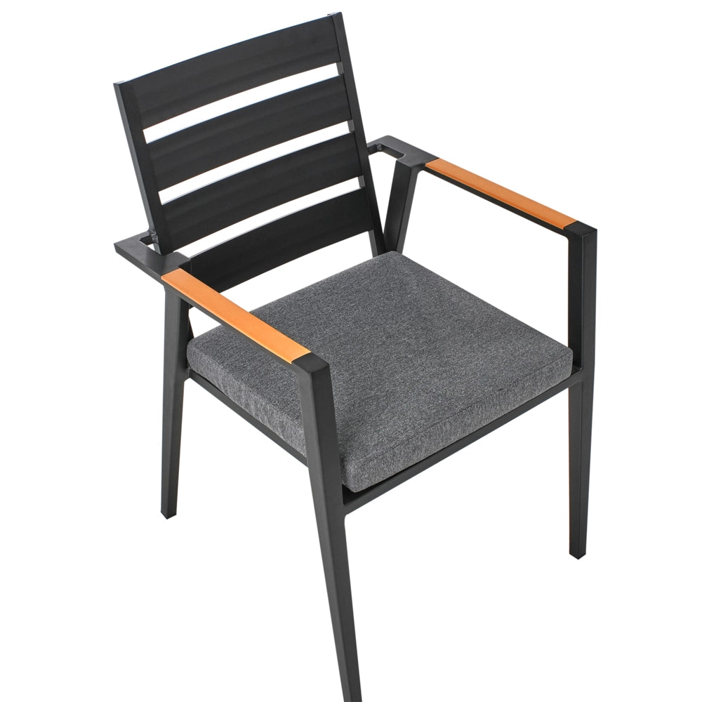 Set da pranzo da giardino a 4 posti con tavolo in alluminio e piano grigio con sedie con cuscini giardino terrazzo elegante