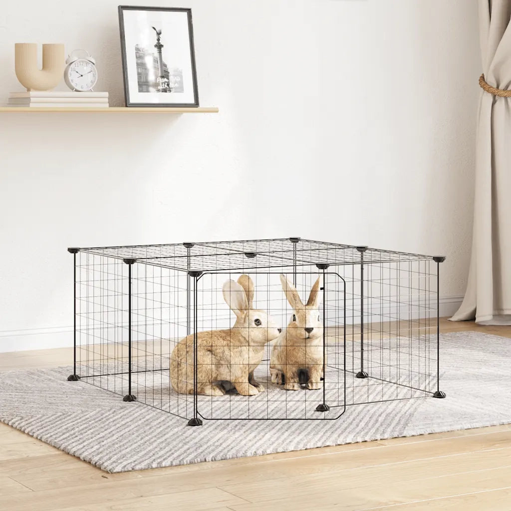 Gabbia per Animali 12 Pannelli con Porta Nero 35x35 cm Acciaio 3114051