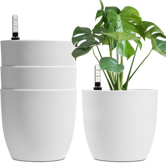 Piantagione con serbatoio d'acqua - Per interni ed esterni - Set da 4 - Bianco - 22 cm