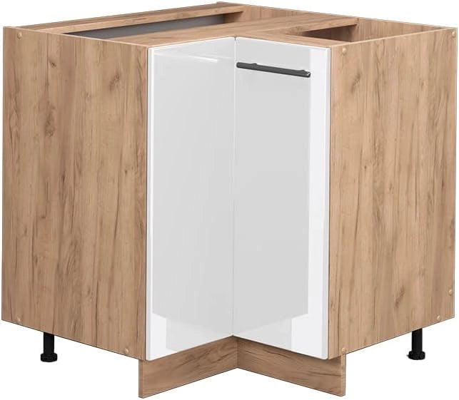 Mobile ad angolo cucina Fame-Line, Bianco lucido, 80.5 cm senza piano di lavoro, per la combinazione con altri moduli della serie Fame-Line