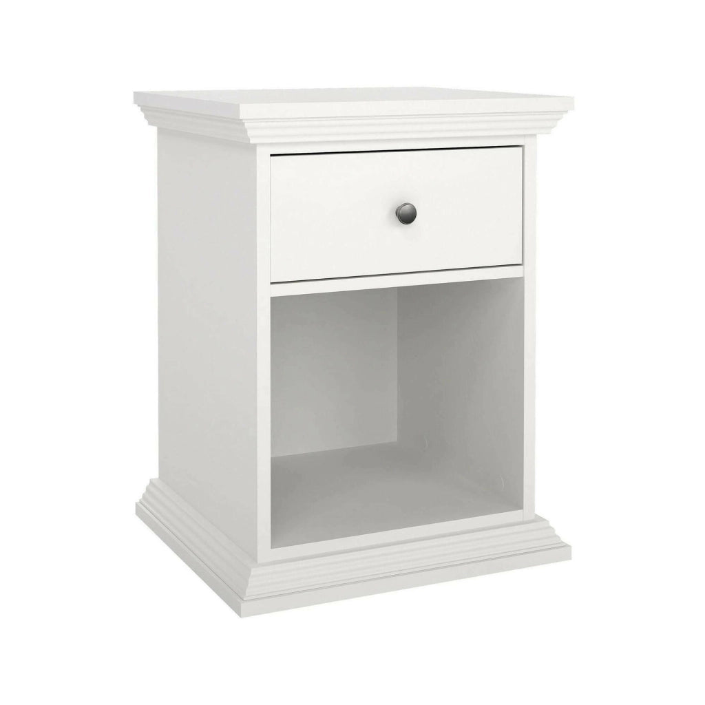 Comodino Pascal, Comò basso, Tavolino da notte, Mensola da letto, 48x43 h63 cm, Bianco