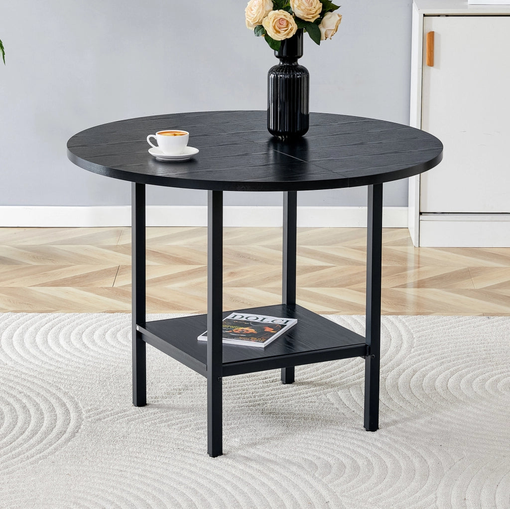 Tavolo rotondo da pranzo con ripiano portaoggetti 100 cm nero in MDF e metallo per 4-6 persone
