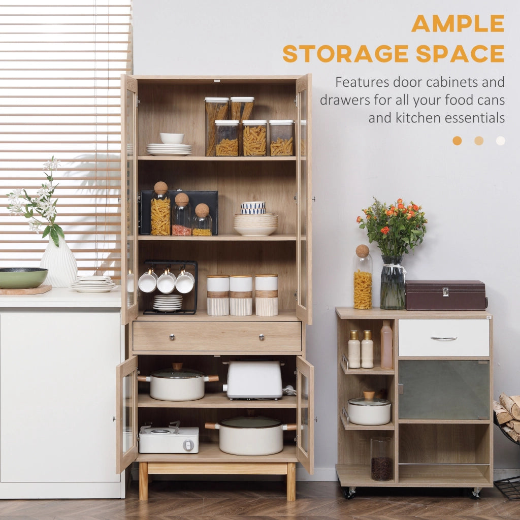 EASYCOMFORT  Credenza Moderna per Cucina in Legno con Ante in Vetro, Cassetto e Mensole Regolabili, 76x40x183cm