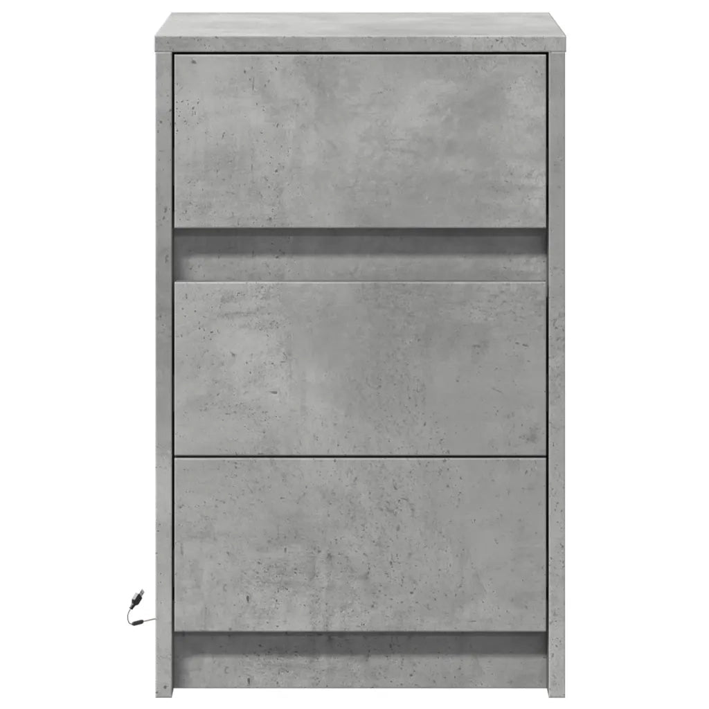 Comodino con Luci LED Grigio Cemento in Legno Multistrato