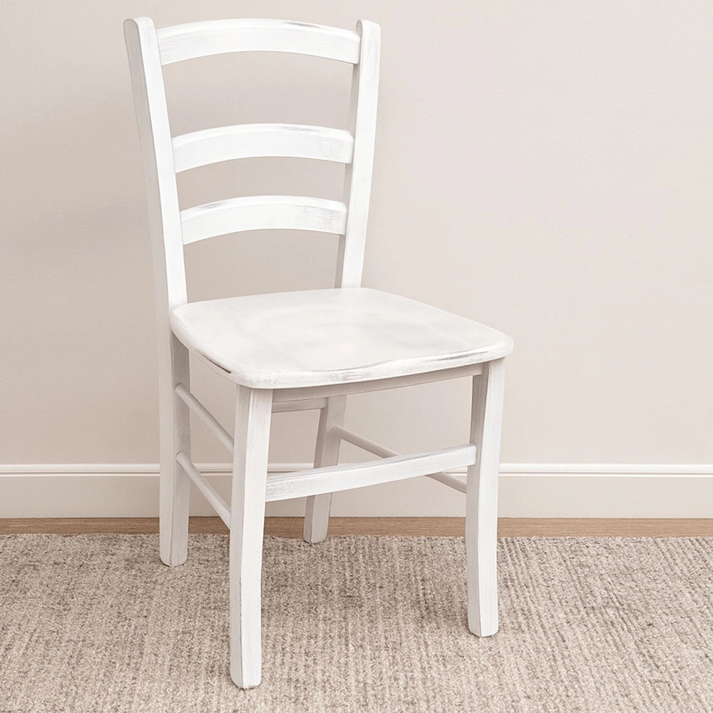 Sedia in legno Venezia colore bianco anticato shabby chic con seduta in massello
