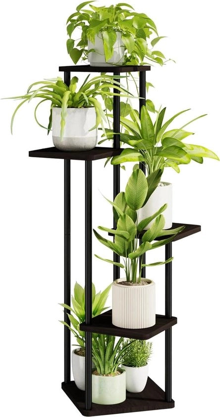 Pianta in metallo a 5 livelli per interno ed esterno, angolo, per terrazza, giardino, balcone, sala da soggiorno, camera da letto - nero