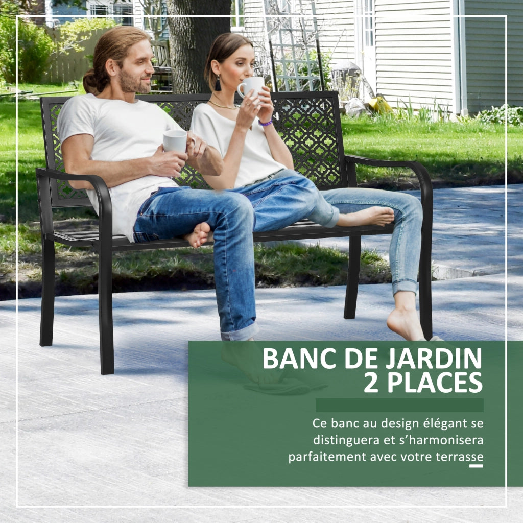 Panchina da Giardino ¨C zephmum ¨C Acciaio con Dettaglio Fiorale, 2 Posti, 127x63x83 cm, Nero