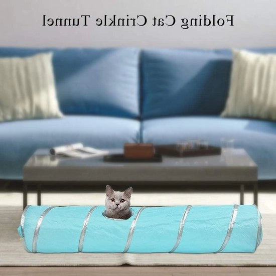 Tunnel di Gioco per Gatti 47,2 Pollici Ripiegabile con Foro e Pallina per Gattini - Blu