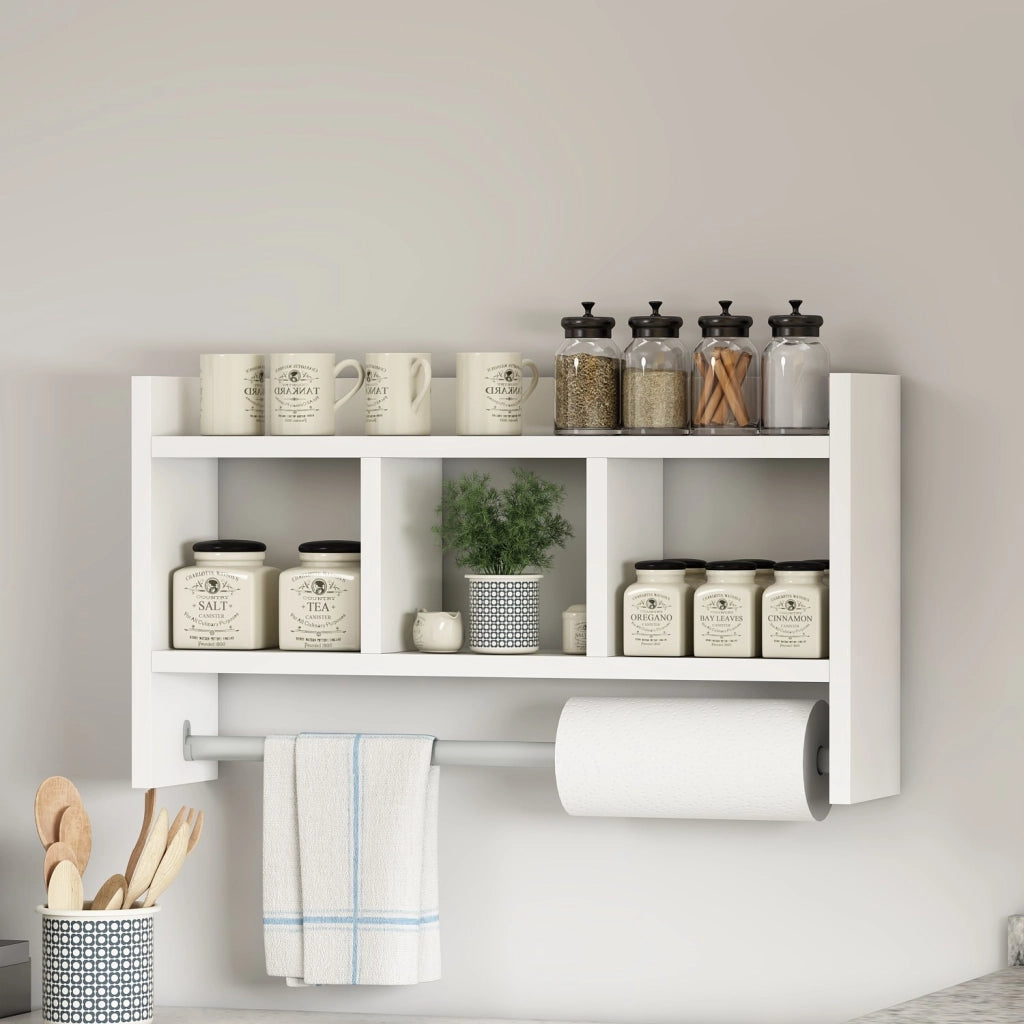 Mensola da parete in legno "Asya" - 63 x 14 x 35 cm - Bianco