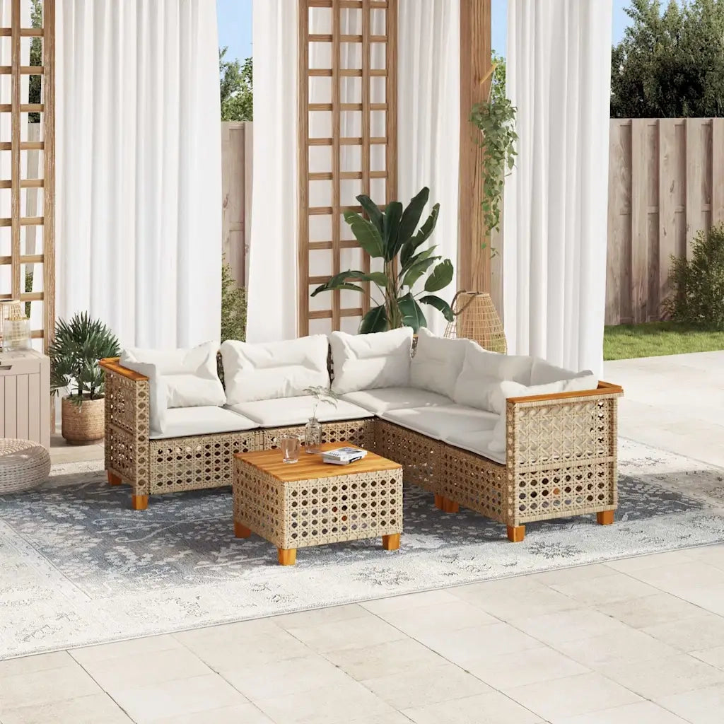 Set Divano da Giardino 6 pz con Cuscini Beige in Polyrattan 3261832