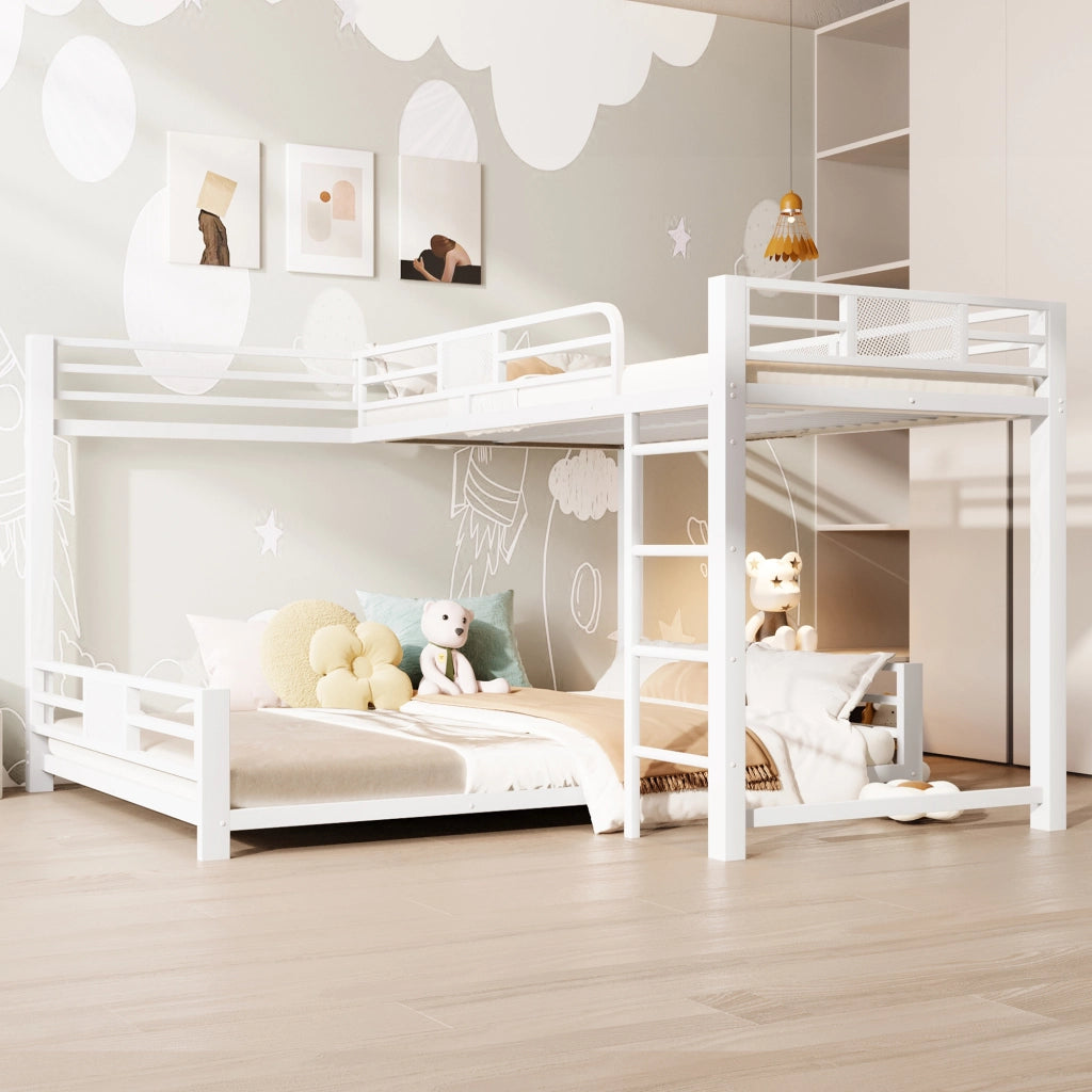 Letto a castello in metallo 90 × 200 cm et 140 × 200 cm con protezioni laterali, senza materasso, bianco
