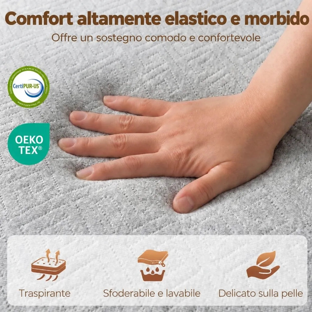 Materasso Pieghevole in Memory Foam Gel con Fodera Lavabile 90x200x15 cm; Grigio Chiaro