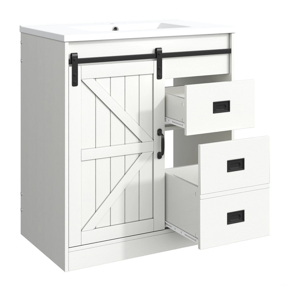 Mobile Bagno con Lavabo in Ceramica, Cassetti e Ante ¨C Xylo ¨C Bianco