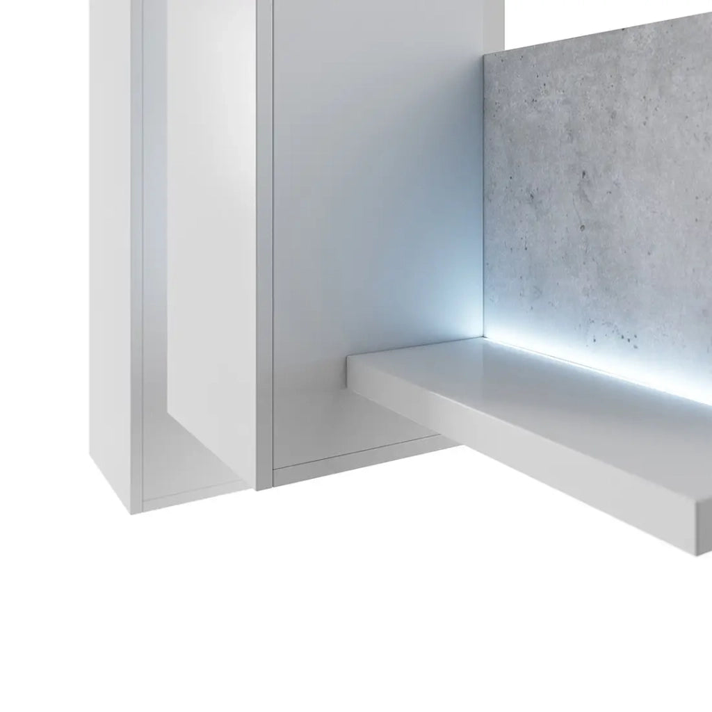 Composizione murale BERGAMO – 152 cm – Bianco e effetto cemento – LED integrati – Design moderno
