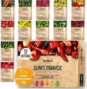 Set di semi di peperoncino - 12 semi forti a mildi di peperoncini di alta qualità, inclusi semi di Carolina Reaper e specie rare