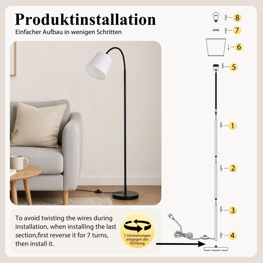 ZMH Lampada da Terra 160cm Paralume Beige Orientabile 360¡ã Interruttore a Pedale E27 Moderna per Guardaroba
