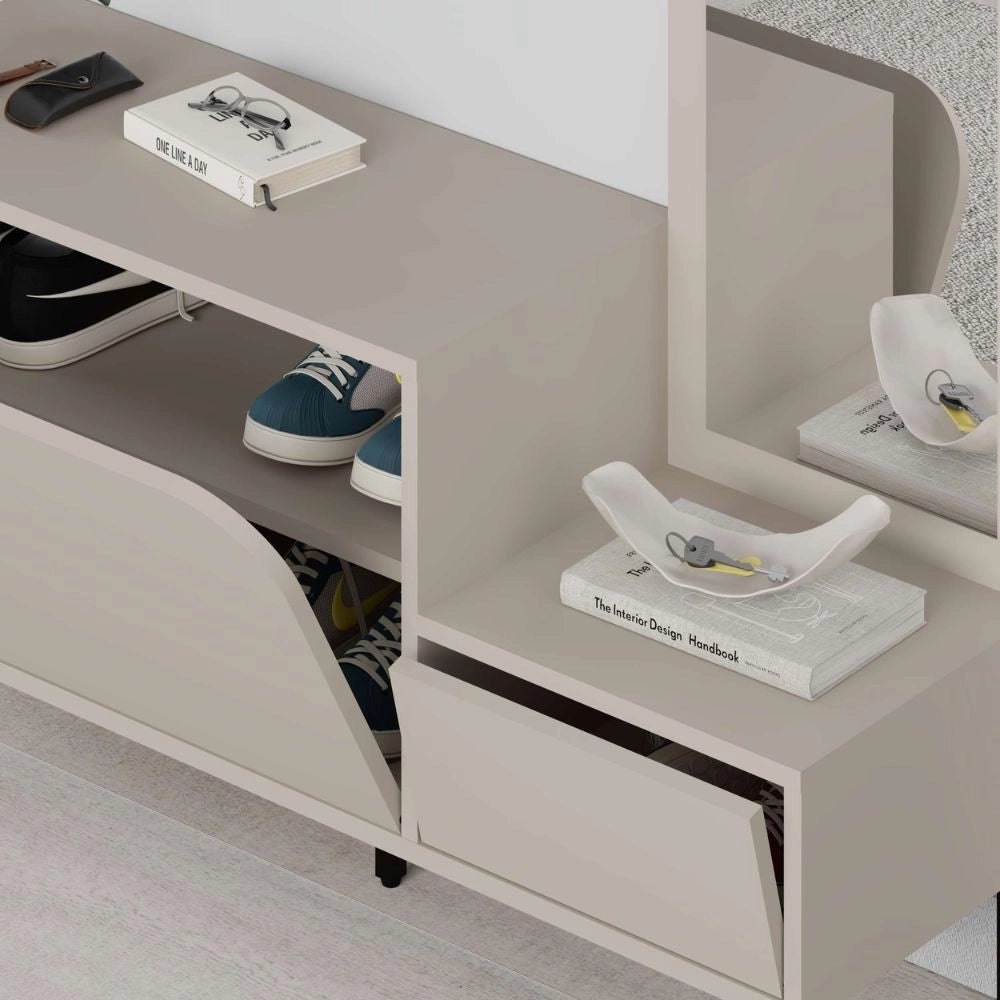 Mobile ingresso Mila con scarpiera ganci appendi abito e specchio colore cashmere