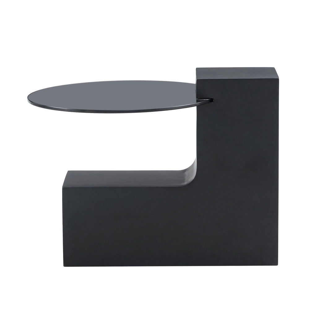 Tavolino da salotto rotondo a due livelli con piano effetto marmo; bianco e nero; MDF e vetro