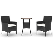Set Bistr¨° da Giardino 3 pz | Set Salotto da Giardino con Cuscini in Polyrattan Nero