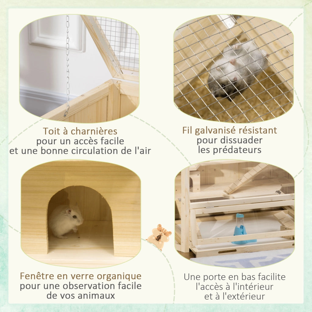 Casetta per criceti 3 livelli con scivoli e finestre ¨C zephmum ¨C 115x60x55 cm effetto legno naturale