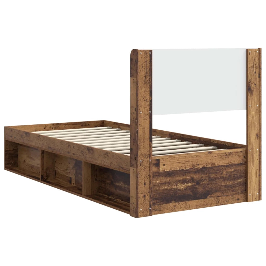 Letto singolo | Letto per adulti | Struttura del letto con stoccaggio e testata Legno antico