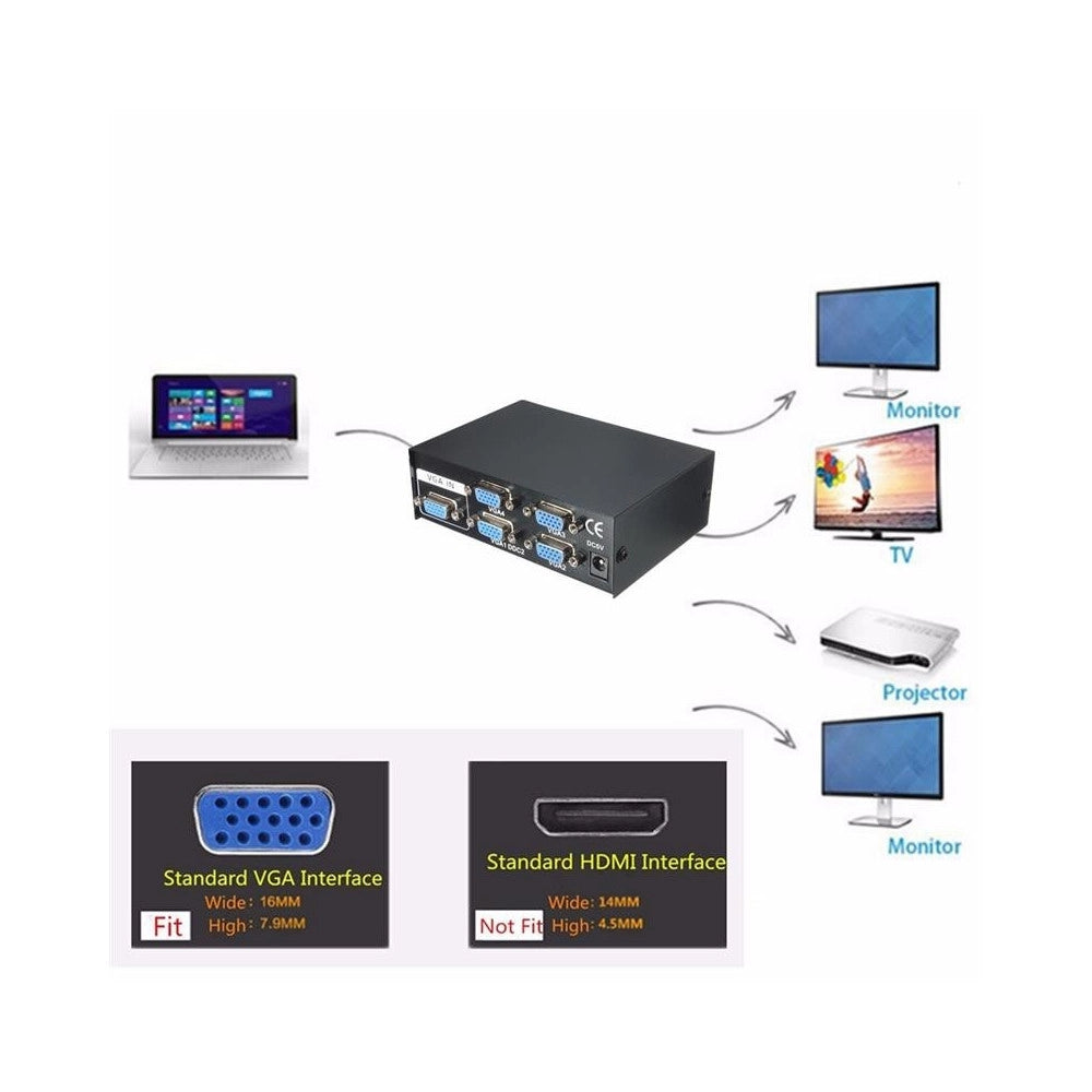 Trade Shop - Splitter Per Monitor Tv 4 Porte Vga 200 Mhz Alimentatore Dc 1920x1440 Vga-2004 -