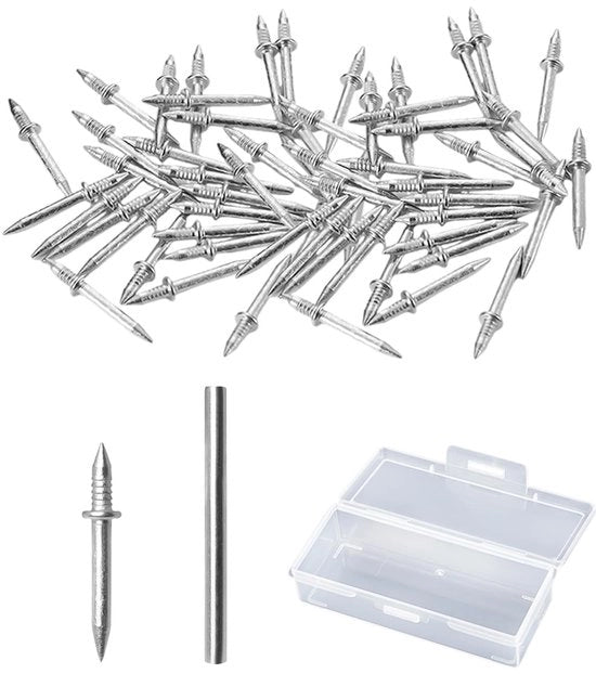 Plinti in acciaio di alta resistenza - 100 pezzi - Plinti a doppia base - Ganci di fissaggio 60 mm - Scatola di stoccaggio - Fissaggio plinti - Acciaio - Alta durezza