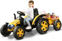 Trattore Elettrico per Bambini con Rimorchio, 2 in 1 Go Kart e Trattore per Bambini 3-8 Anni, con Telecomando e Cintura di Sicurezza a 2 Punti (Giallo)