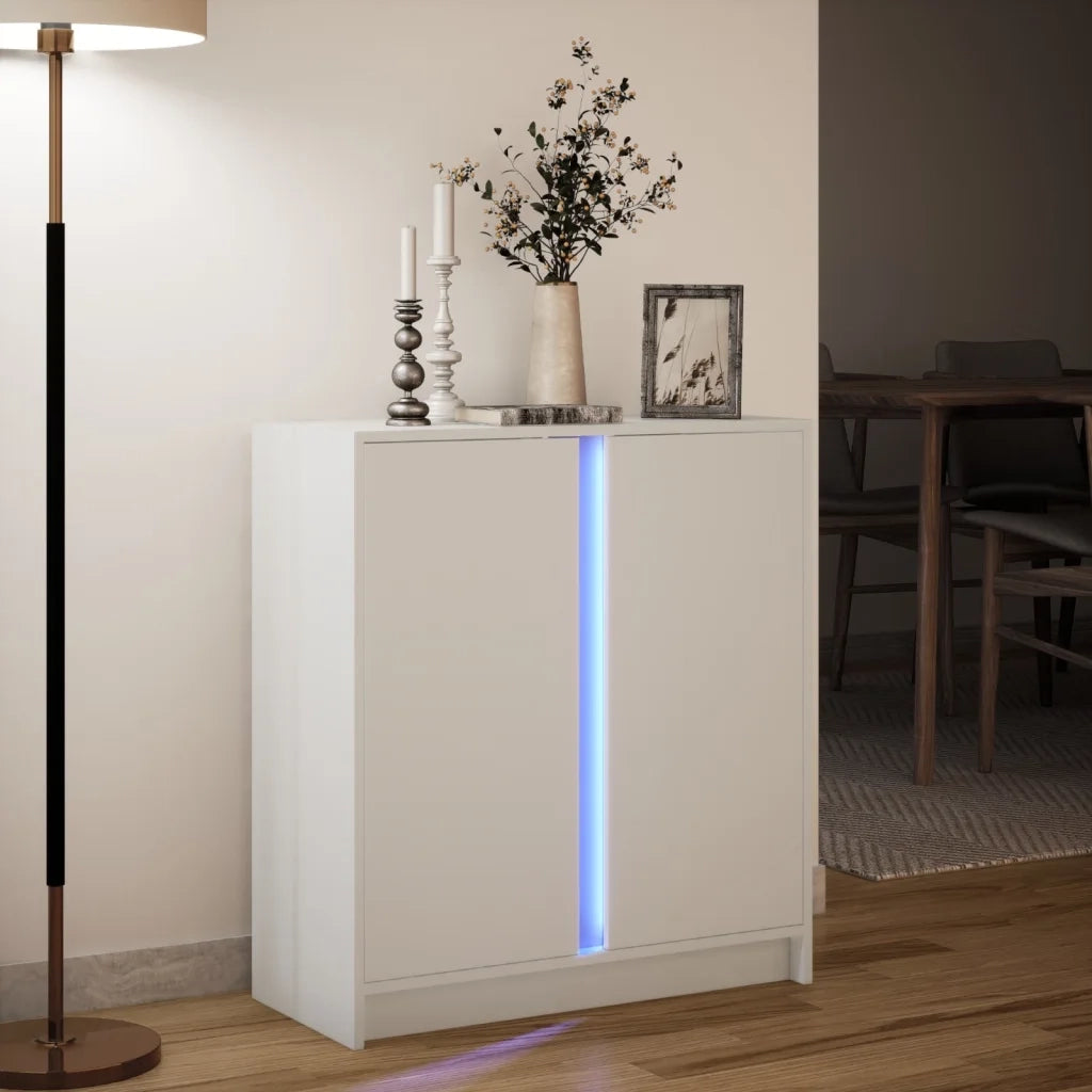 Credenza con LED-Buffet-Armadio da cucina Bianca 77x34x85 cm in Legno Multistrato