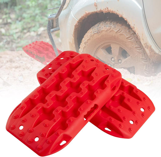 Tappetino di Trazione 2 Pezzi, Carico 10T, Piastre di Trazione per SUV Camper Auto Camion, Tavola di Recupero per Piste Offroad, per Sabbia, Neve, Fango (Rosso, 58 x 31 x 6 cm)