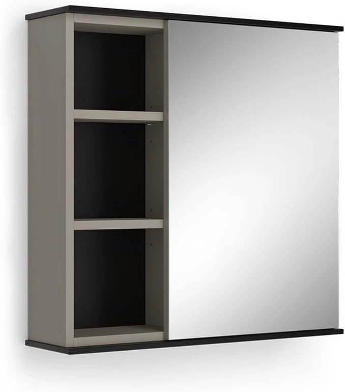 Mobile a specchio per il bagno Joli, Grigio, 60 x 60 cm con specchio, adatto al montaggio a parete per riporre accessori da bagno