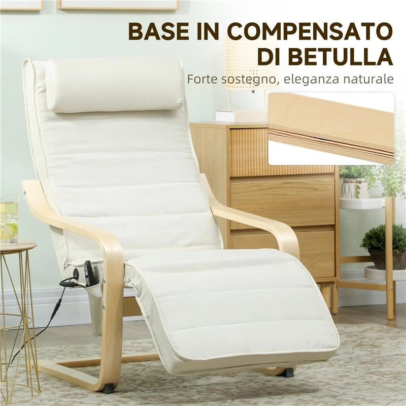 POLTRONA RELAX RISCALDANTE E MASSAGGIANTE CON POGGIAPIEDI REGOLABILE E TELECOMANDO, 67X95X101 CM, CREMA