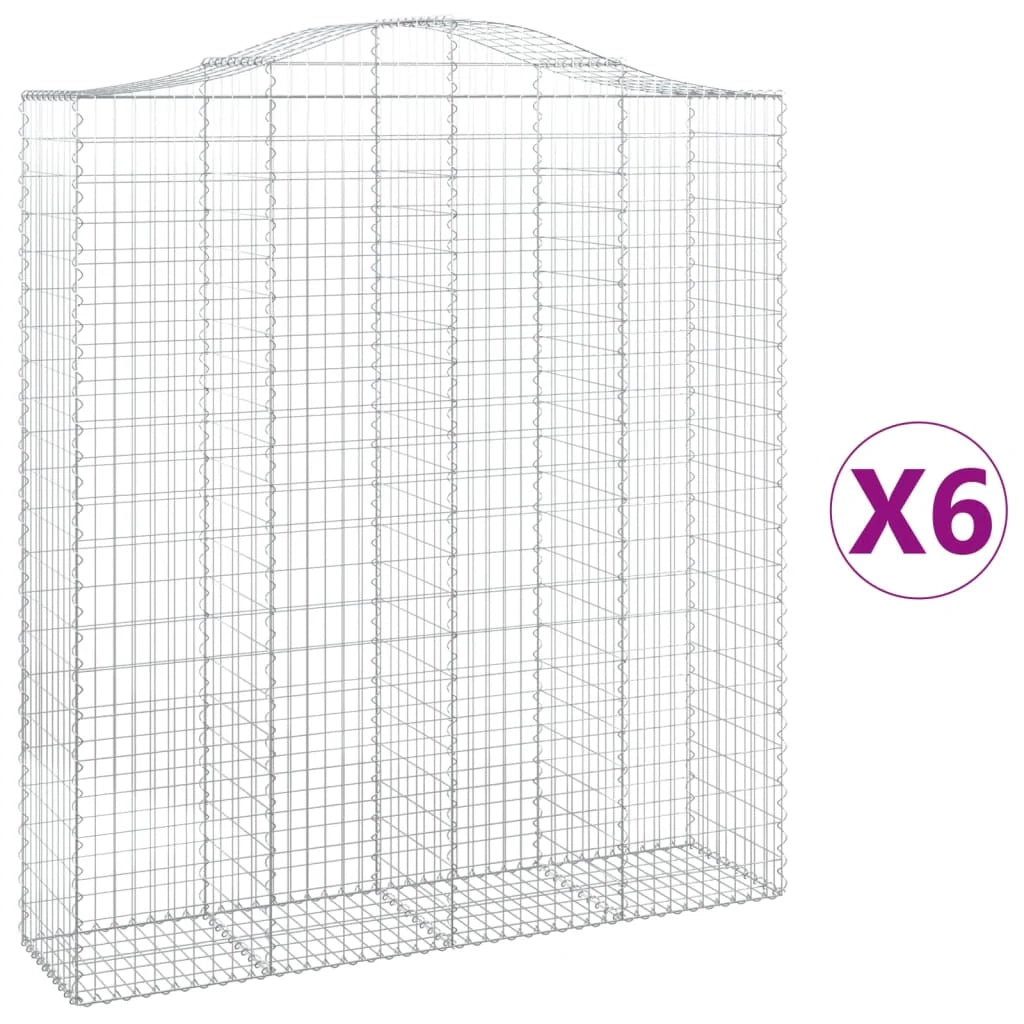 Cestini gabbioni recinzione a gabbia muro di contenimento ad arco 6 pezzi 200 x 50 x 220/240 cm ferro zincato argento 02_0041006