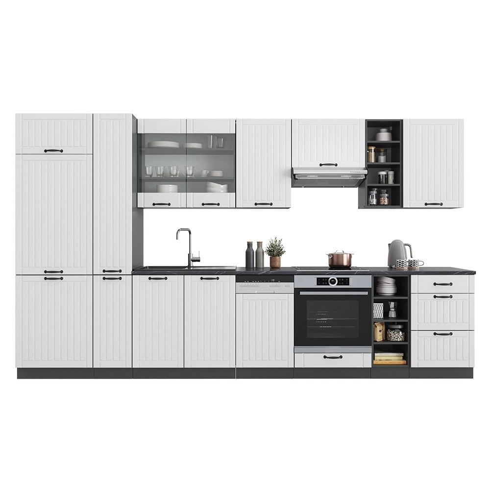 Cucina componibile Fame-Line Bianco rustico/Antracite 355 cm, PL Marmo Vicco