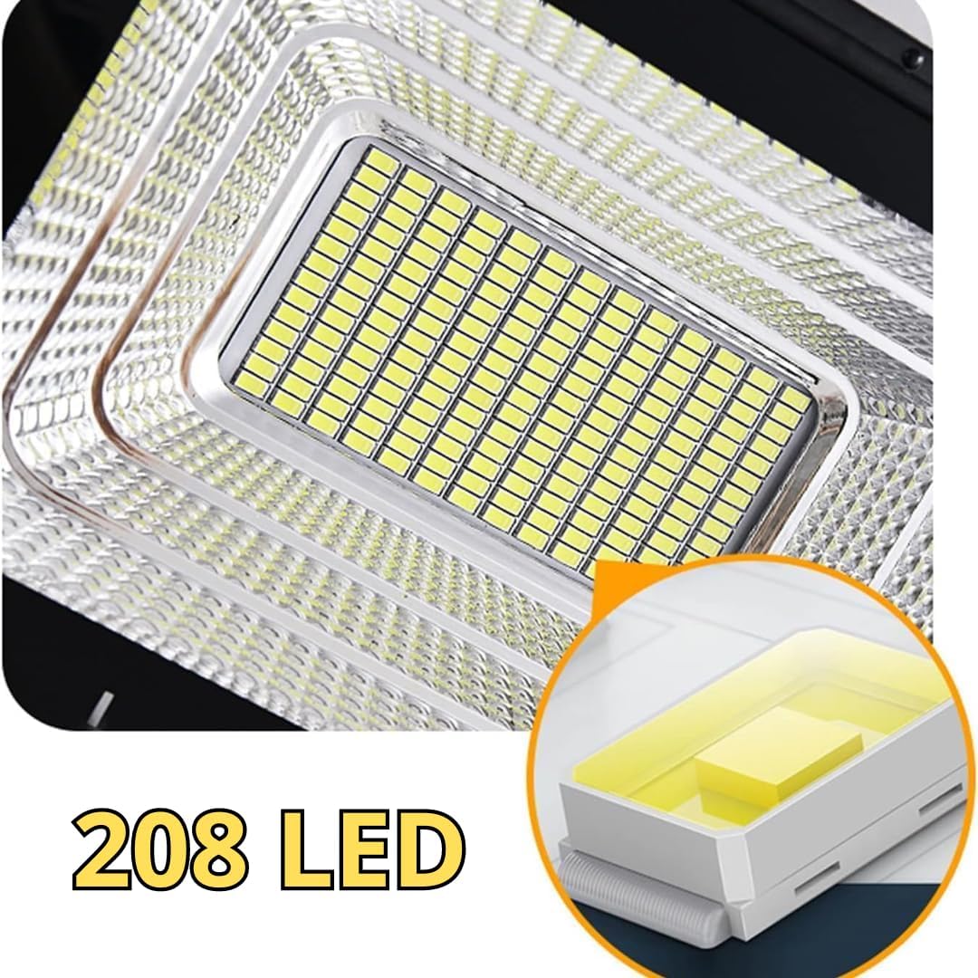 Faro LED Esterno 500W con Pannello Solare, Luce Solare 208 Potenti LED, Batteria 12000mAh LED Esterno con Pannello Solare 1200W, 6500K Bianco Freddo, Con Sensore Di Movimento 18000mAh, Telecomando + Staffa