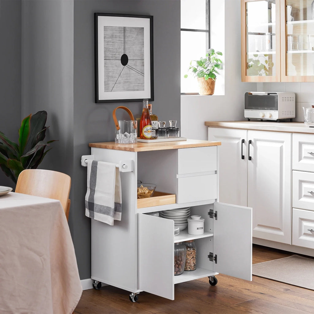 Carrello cucina con 2 cassetti e 2 ante Carrello multiuso Bianco 72x40x84cm FKW123-WN