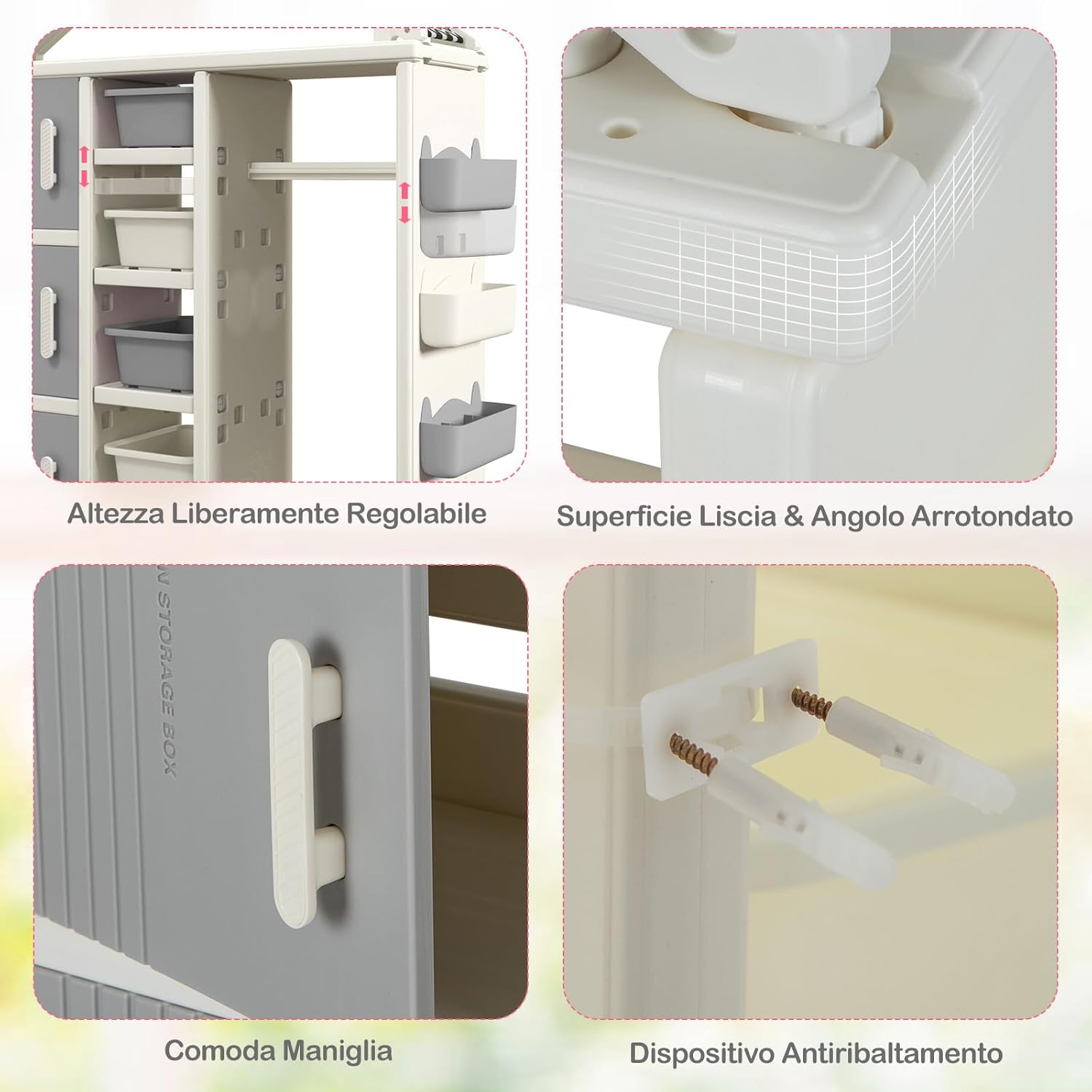 Armadio per Bambini, Organizzatore a Forma di Casa con 1 Lavagna, 3 Armadietti, 4 Cestini, 3 Cubi Chiusi e 3 Cestini Laterali, Armadietto Salvaspazio per Camera da Letto e Soggiorno (Grigio)