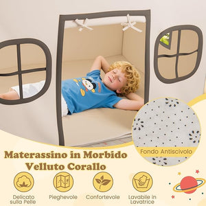 Tenda da Gioco per Bambini, con Tenda Porta e Finestre, Luci a Stella, Tappetino Antiscivolo, Casetta per Bambini e Bambine 3-10 Anni, 120 x 101 x 143 cm (Beige)
