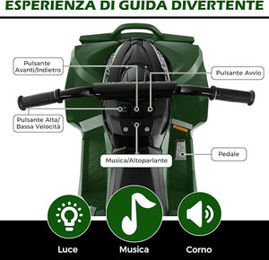 12V Quad Elettrico per Bambini, Macchina Elettrica con Velocità Alta/Bassa, Sedile Comodo Fari Corno e Musica, Auto Elettrica Cavalcabile 2,2/4,3 km/h (Verde)
