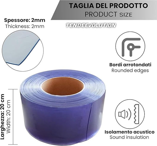 Rotolo PVC Trasparente Spessore 2mm al Metro Lineare - Strisce Trasparenti 20cm per Tende/Porte Industriali - Massima Durabilità