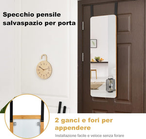 Specchio Figura Intera sulla porta, Specchio Rettangolare da Parete, Specchio Moderno da Trucco da Appendere con 2 Ganci, Ideale per Corridoio Salone Camera da Letto Bagno