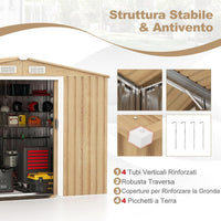 Casetta da Esterno, Capanno Porta Attrezzi con Porte Scorrevoli, Maniglie, Sfoghi e Tettoia, Casetta da Giardino in Lamiera di Acciaio e Lamiera Zincata (259 x 196 x 184 cm)